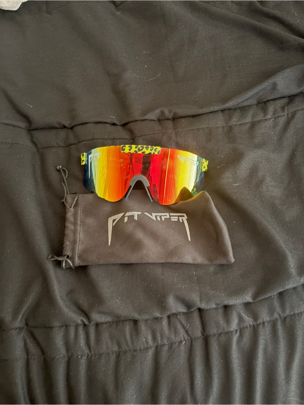 Pit Viper Sunglasses with Red Mirrored Lenses and Yellow-Green Accents